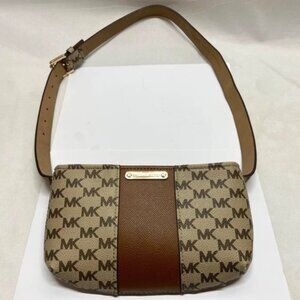 Michael Kors Belt Bag Fanny Pack Signature MK Brown Tan Crossbody Purse L/XL EUC